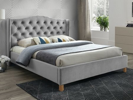 Кровать ASPEN VELVET 160x200 цвет светло-серый/дуб BL.03