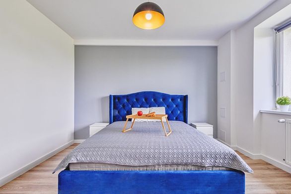 Кровать ASPEN VELVET 160x200 синяя/дуб BL.86